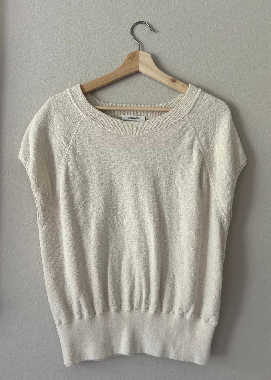 MADEWELL Cream Short Sleeve Round Neck Sweater Size M